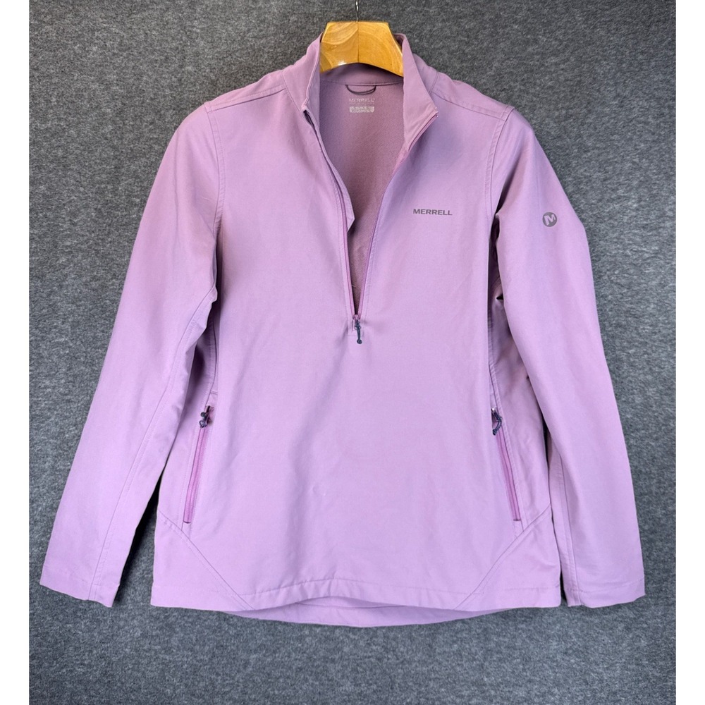 Merrell 1/4 Zip Performance Pullover Womens L Mauve Pink Pockets Stretchy Hiking